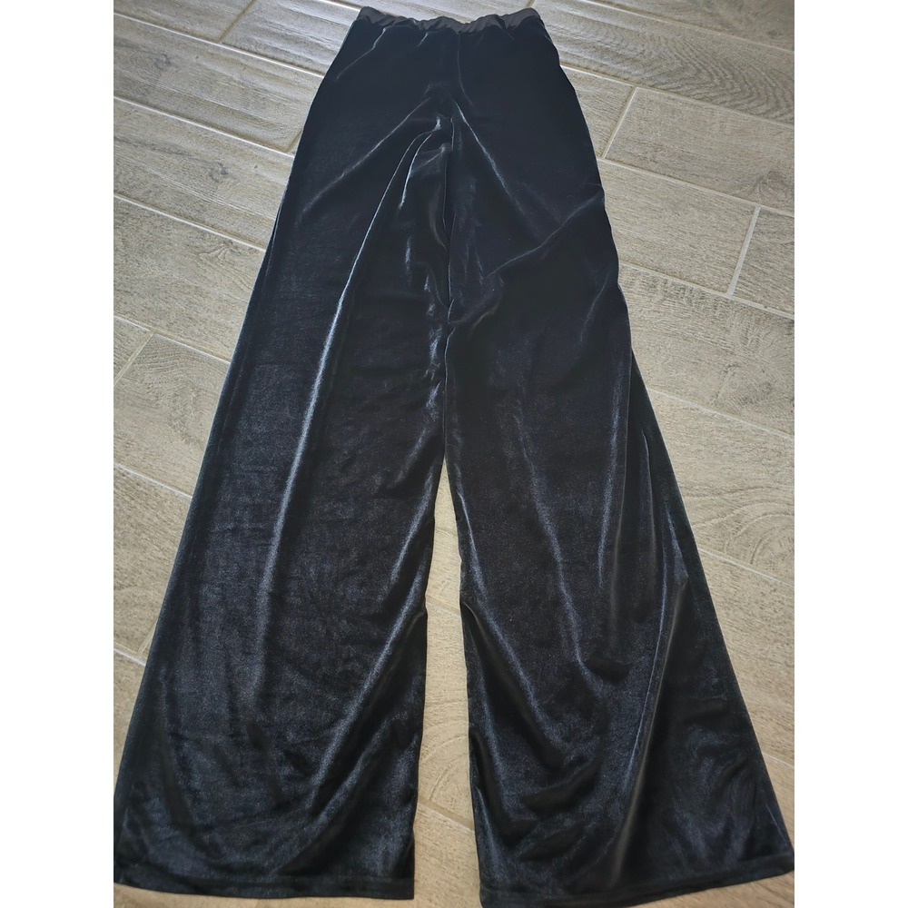Nasty Gal Collection Black Crushed Velvet Wide Leg Pants Elastic Waist Women 2